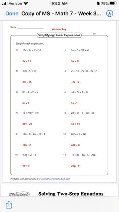 the worksheet for adding and subming fractions to two - step expressions