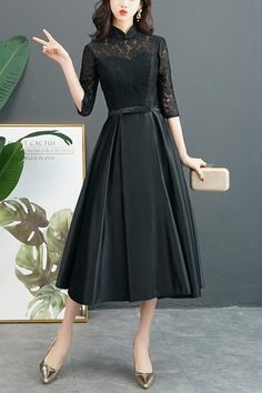 Formal Black Tea Length Dress, Black Formal Tea Length Dress, Elegant Black Half Sleeve Midi Dress, Elegant Black Midi Dress With Half Sleeves, White Tea Length Dress, Long Sleeve Mermaid Prom Dress, Tea Length Formal Dresses, Tea Length Wedding Dress Vintage, Best Cocktail Dresses