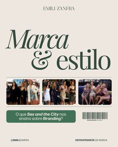 a book cover for marca and estilo with pictures of women in different poses