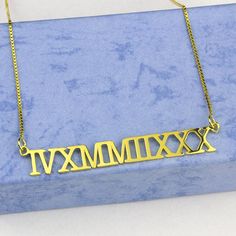 "Personalized Roman Numeral Necklace Description Material: Sterling Silver 925 Size: Not fixed (2.5cm - 6cm) Color: Silver / Gold / Rose Gold / White Gold (You can choose) Chain length： 14\" / 16\" / 18\" / 20\" / 22\" (You can choose) How to customize Order? 1) Select Color 2) Select Chain length 3) Click \"Add to Cart\" 3) Will need work Date or Numeral write to the comment box (e.g. : IICVII) 4) Checkout 5) Complete order Transportation Time (Note: When you complete the order, We need 5 worki Classic Engraved Necklace For Birthday, Classic Engraved Jewelry For Birthday, Classic Engraved Necklace For Birthday Gift, Sterling Silver Necklace With Chain For Birthday, Classic Engraved Jewelry For Birthday Gift, Classic Hallmarked Necklace For Birthday, Silver Hallmarked Name Necklace For Birthday, Roman Necklace, Date Necklace