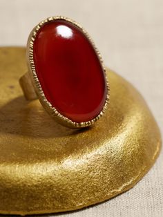 Ovalo Red Onyx Ring | Aureus + Argent | Banana Republic Avengers Outfits, Rusty Orange, Carnelian Ring, Coral Ring, Golden Ring, Egyptian Goddess, Chunky Rings, Handmade Brass, Fiery Red