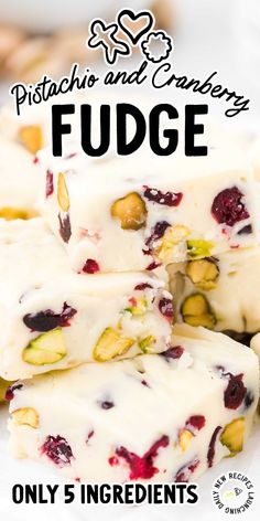 white chocolate fudge with pistachio and cranberry toppings on top