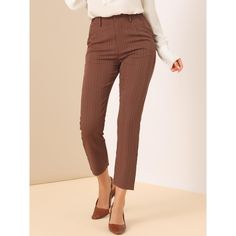 These pants can build smart and casual looks. Team these trousers with a blouse and court shoes for an effortless ensemble to transition from day to evening. Cut with a contemporary high waist and a straight leg, these trousers offer a sleek silhouette, ideal for dressing up or down. Paired with anything from a statement t-shirt to a silk blouse for a versatile workwear look. This fashionable and trendy clothes for women can not only be worn daily, but can also be easily matched as a Christmas c Back Office, Pants Brown, Statement Tshirt, Court Shoes, Women's Pants, Ankle Pants, Office Work, Womens Plaid, Silk Blouse