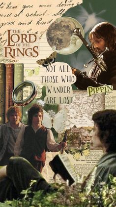 the lord of the rings collage with images of people and things in them, including letters