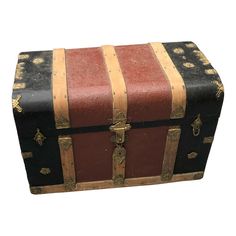 an old fashioned trunk is shown on a white background