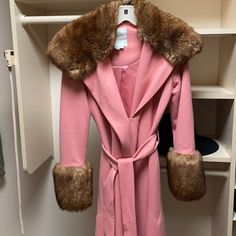 Tracy Reese One Of A Kind Jacket Fitted Pink Outerwear With Faux Fur Trim, Luxury Pink Winter Blazer, Luxury Long Sleeve Outerwear For Spring, Luxury Long Sleeve Spring Outerwear, Luxury Pink Outerwear For Fall, Luxury Long Sleeve Pink Outerwear, Luxury Pink Outerwear For Winter, Luxury Pink Long Sleeve Outerwear, Luxury Pink Winter Outerwear