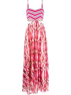 pink all-over graphic print spaghetti straps cut-out detailing Beachwear Halter Neck Cutout Dress, Beachwear Halter Neck Dress With Cutout Details, Cutout Halter Neck Beachwear Dress, Pink Floral Print Beachwear Midi Dress, Pink Printed Halter Neck Maxi Dress, Pink Printed Beachwear Dress, Cutout Beachwear Maxi Dress, Spring Maxi Dress With Cutout And Spaghetti Straps, Spring Beachwear Dresses With Cutout