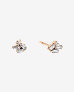 Suzanne Kalan Bold Cluster Diamond Studs in 18k rose gold Rose Gold Diamond Earrings With Baguette Diamonds, Fine Jewelry Rose Gold Baguette Diamond Earrings, Rose Gold Baguette Diamond Earrings, Luxury Rose Gold Baguette Diamond Earrings, Baguette Diamond, White Rose Gold, Color Swatches, White Diamonds, Diamond Earrings Studs