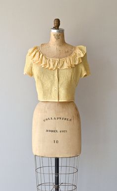 On Marigold blouse vintage 1950s blouse cropped by DearGolden 50s Blouse, 1950s Blouse, Vintage Place, Muted Yellow, Lace Blouses, 1960s Outfits, Vintage Closet, Antique Fashion, Vintage Skirts