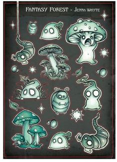 some stickers that are on the back of a sheet of paper with different types of mushrooms