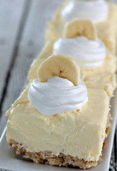 a banana cream dessert on a white plate