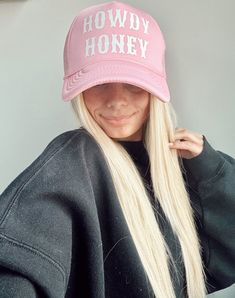 This pink foam and mesh trucker hat features a bold white font graphic, making it the perfect accessory for those who want to add a pop of color to their outfit. The foam and mesh construction ensures comfort and breathability, making it suitable for all-day wear. Upgrade your hat game with the Howdy Honey Pink Trucker Hat. White Mesh Trucker Hat For Spring, White Mesh Snapback Hat For Spring, Casual Pink Mesh Baseball Cap, Trendy White Mesh Baseball Cap, Pink Mesh Baseball Cap For Summer, Pink Mesh Baseball Cap, Trendy Mesh Baseball Cap, One Size Fits Most, Casual Pink Mesh Trucker Hat, Trendy Mesh Baseball Cap