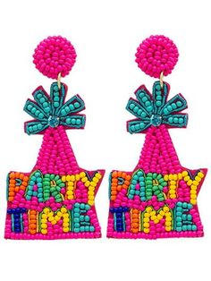 "Fashion Party Time Birthday Seed Bead Earrings Gift for Her Party Earrings  \"PARTY TIME\" POST Earring - Length: 2.5 inch - Weight: 0.3 oz ♦ Gift For: Mom, Daughter, Sister, Girlfriend, Wife ♦ Occasions: Casual, Office, Party, Birthday, Anniversary, Date ♦ TURNAROUND TIME: ♦ Your order will be shipped in 1 business day. US customers should receive their order within 2-3 business days. International orders will take 3-4 weeks. ♦ More from us https://www.etsy.com/shop/JazzyButtonsCo?ref=seller-platform-mcnav ♦ Instagram: https://www.instagram.com/beadsselavie/?hl=en ♦ Facebook: https://www.facebook.com/Beadsselavie/" Fun Multicolor Party Supplies, Colorful Dangle Beaded Earrings For Party, Red Beaded Earrings For Party, Playful Pink Earrings For Party, Pink Fun Jewelry For Party, Pink Fun Party Jewelry, Fun Pink Party Jewelry, Pink Fun Party Supplies, Fun Pink Party Supplies