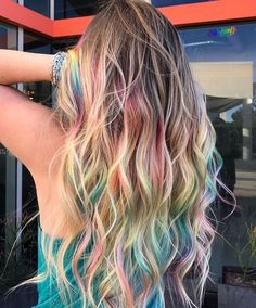 Blonde Colorful Hair Ideas, Oil Slick Highlights Brunette, Vivid Hair Extensions, Fun Pop Of Color In Hair, Hair With A Pop Of Color, 2023 Fall Hair Trends Blonde, Pops Of Color In Hair, Colorful Peekaboo Hair, Bright Hair Color Ideas For Blondes