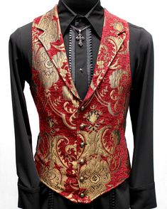 Shrine of Hollywood ARISTOCRAT VEST - Red/Gold Tapestry Red And Gold Suit Men, Red And Gold Suit, Aristocrat Vest, Gold Vest, Red Waistcoat, Red Tapestry, Victorian Gentleman, Gold Suit, Gold Tapestry