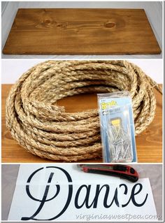 the rope is being used to make a diy dance sign with scissors and glue