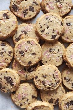 chocolate chip cookies with pink and brown sprinkles