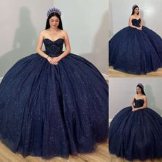 ad eBay - Find many great new & used options and get the best deals for Glitter Navy Blue Quinceanera Dresses Sweetheart Sweet 16 Prom Party Ball Gowns at the best online prices at eBay! Free shipping for many products! Navy Blue And Silver Sweet 16, Quince Dress Navy Blue, Navy Blue Quinceanera Dress, Night Quinceanera Theme, Blue Dress For Quinceanera, Navy Blue 15 Decorations, Quince Decorations Navy Blue, Navy Blue Sweet 16 Dress, Navy Blue And Gold Quinceanera Dresses