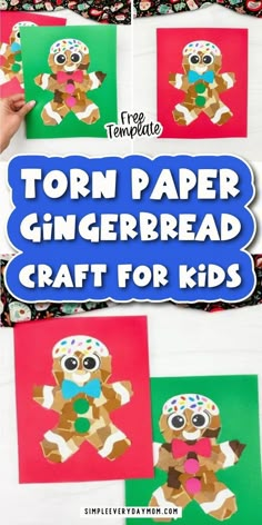 paper gingerbread craft for kids with the title torn paper gingerbread craft for kids