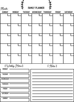 the printable family planner is shown in black and white