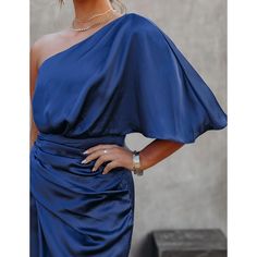 Blue One Shoulder Pleated Irregular Party Dress Blue Asymmetrical Ruched Dress, Blue Ruched Asymmetrical Evening Dress, Summer Prom One Shoulder Draped Dress, Summer Prom One-shoulder Draped Dress, Blue Ruched Asymmetrical Dress, Formal Blue Ruched One Shoulder Dress, Formal Blue Ruched One-shoulder Dress, Formal Blue One-shoulder Ruched Dress, Blue One-shoulder Ruched Dress For Night Out