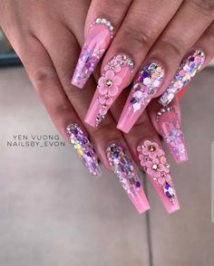 Bold Nails, Acrylic Nail Designs Coffin, Jade Nails, Romantic Nails, Bling Bags, Her Nails