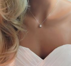 Elegant Bridal Necklace With Diamond Cut For Weddings, Classic Wedding Necklaces With Diamond Accents, Wedding Jewelry With Single Diamond In Diamond White, Elegant Cubic Zirconia Bridal Necklace For Bridesmaid, Dainty Brilliant Cut Wedding Necklaces, Elegant Wedding Diamond Necklace With Accents, Dainty Brilliant Cut Necklaces For Wedding, Elegant Wedding Necklace With Diamond Accents, Elegant Diamond Necklace With Accents For Wedding