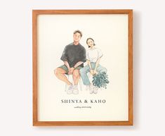 a drawing of two people sitting next to each other on top of a white wall