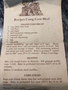 a menu for cornbreads is shown on the counter