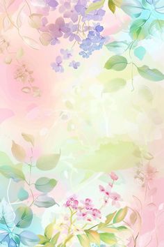 an abstract floral background with blue, pink and green flowers on the bottom right corner