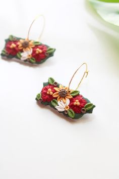 two pairs of earrings with flowers on them