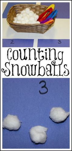 counting snowballs is an easy way to practice counting with the numbers 3 and 4