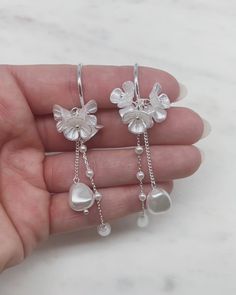 Morena Dangle Earrings - Shop Bridal Jewelry | Dareth Colburn Off White Flowers, Chain Extenders, Free Style, Gold Earrings Dangle, Silver Earrings Dangle, White Flower, Pendant Set, Bridal Earrings, Free Jewelry