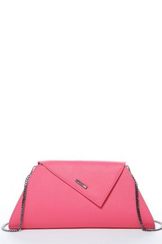 The Angelica is a cute clutch bag crafted from crosshatched leather and is accented with a diagonal flap. This trendy bright pink clutch purse features a fabric-lined interior with a zipped pocket and a zip closure at the top. With a removable chain strap, The Angelica can be worn over the shoulder or as a stylish clutch. This will be your go-to day to night designer handbag. Pink Clutch Purse, Hot Pink Clutch, Pink Clutch, Designer Handbag, Clutch Purse