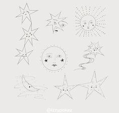 stars and moon drawings are shown in black and white