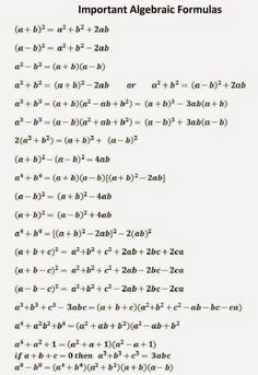 the formula for important algebraic formulas