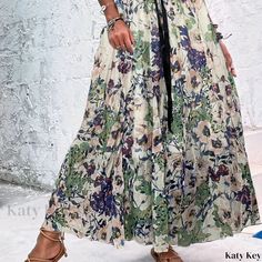 Katykey - Chic and Elegant Floral Print Drawstring Skirts - Fashionable High Waist Pleated Skirts for Womens Wardrobe Maxi Skirts Summer, Skirts Vintage, Plus Size Bodycon Dresses, Plus Size Bodycon, High Waisted Pleated Skirt, Pleated Skirts, Long Sleeve Short Dress, Summer Maxi, Printed Drawstring