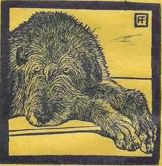 a stamp with a drawing of a dog laying down