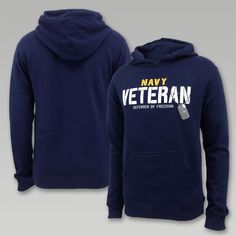 "The Navy Veteran Defender Hoodie is an AFG exclusive! This U.S. Navy sweatshirt is designed to capture pride and patriotism. We Thank You for your service. 75% Cotton/ 25% Polyester Unisex fit Screen print ""Navy Veteran"" and ""Defender of Freedom"" Front pouch pocket and Hoodie with drawstrings Designed and Printed in the USA