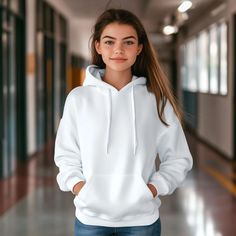 White Hooded Sweater With Drawstring, Basic White Hoodie For Streetwear, White Hoodie With Adjustable Hood, White Fleece Hoodie Sweater, Basic White Cotton Hoodie, White Cotton Hoodie With Kangaroo Pocket, White Hoodie With Kangaroo Pocket, White Fleece Sweatshirt With Kangaroo Pocket, White Basic Hooded Hoodie