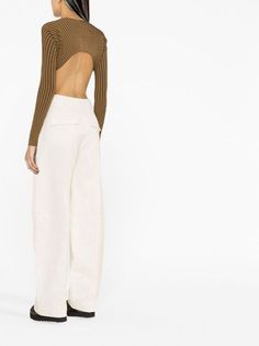 Jacquemus high-waist wide-leg Trousers - Farfetch Chic Wide Leg Bottoms With Concealed Fastening, Chic Beige Wide Leg Pants With Straight Hem, Fringe Skirt, Mens Scarves, Suit Accessories, Wide Leg Trousers, Fall Dresses, Trousers Women, Suits For Women