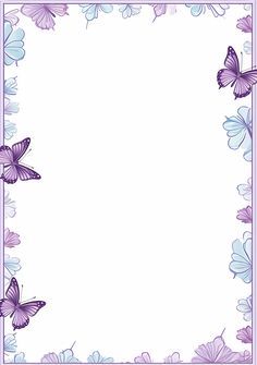 a purple and white frame with butterflies on the edges, as well as an empty space for