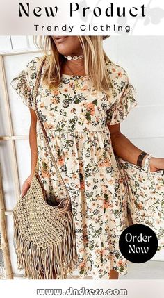 Floral Print Ruffles Midi Dress Casual Dresses With Flutter Sleeve And Ruffle Hem, Casual Flowy Ruffle Dress With Flutter Sleeves, Flowy Summer Ruffle Dress, Casual Ruffle Dress With Flutter Sleeves, Chic Flowy Floral Dress With Ruffles, Casual Flutter Sleeve Dress For Garden Party, Short Sleeve Ruffle Hem Dress For Beach, Summer Knee-length Floral Dress With Ruffles, Brunch Mini Floral Dress With Ruffle Hem