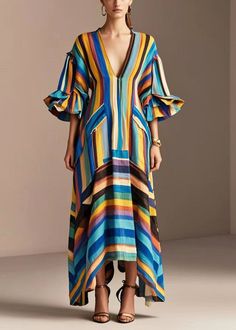 Modern Rainbow V Neck Striped Cotton Maxi Dresses Petal SleeveFabric: Cotton BlendedSize & Fit: Fit: This garment fits true to size.Length: Size L measures 52.65"from shoulder to hemBust: Great for any cup size. Waist: Loose Fit. Comfortable room throughout midsection.Hip: Loose Fit - room for hips. Hand Wash Cold. Cotton Maxi Dresses, Modern Rainbow, Petal Sleeve, Comfortable Room, Cotton Maxi, Maxi Dress Cotton, Cup Size, Spring Dresses, Maxi Dresses