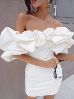 Sexy Ruffled Off Shoulder White Party Dress · Shop Zola · Online Store Powered by Storenvy Cute Simple Dresses, Autumn Skirt, Party Dress Classy, Laundry Guide, Cute Casual Dresses, Gaun Fashion, Chique Outfits, Dress Item, Dress Occasion