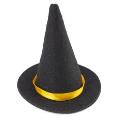 Miniature Black Felt Witch Hat. This Miniature Black Witch Hat is perfect for Halloween decorations!    Use it as a cute placeholder at a Halloween party, or create a festive display by combining with pumpkins, ghosts, bats, and spiders. It's a fun and versatile accent that adds a spooky touch to any Halloween scene. Perfect for decorating gothic or as an accessory for a witch doll, this little hat brings a playful Halloween spirit. Halloween Costume Hat Accessories, Halloween Mini Cap Hats, Halloween Costume Hat, Halloween Costume Hat One Size Fits Most, Fitted Themed Mini Hats For Halloween, Themed Fitted Mini Hats For Halloween, Adjustable Mini Hats For Fall Costume Party, Fall Party Mini Cap Hat, Novelty Halloween Costume Cap