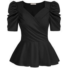 Grace Karin Womens Summer Tops Elegant Peplum Top Wrap V Neck Puff Short Sleeve Shirts Tops Blouse Black 2xl New With Tag Womens Peplum Tops, Shopping Shoes, Tees Design, Peplum Tops, Fitted Blouses, Tops Blouse, Womens Tops Summer, Shorts Pants, Slim Fit Shirt