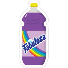 a purple bottle with the word fabulosa on it and a rainbow in the background