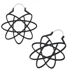 pair of black earrings with an atomic symbol on the front and back of each ear