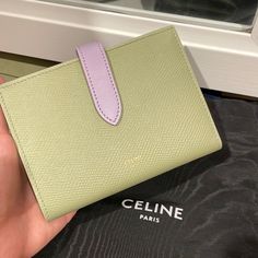 Brand New Wallet With Original Celine Box, Dust Bag And All Tags. Purchased In 2021 Via Celine Website. Sold Out Color For The Season It’s Soooooooo Pretty!! Serious Inquiries Only Below Are Details Of The Wallet: Medium Strap Wallet In Bicolour Grained Calfskin 10b643bru.31sl Sage / Lilas Designer Green Wallet For Daily Use, Elegant Purple Wallet For Gift, Designer Green Wallets With Interior Card Slots, Green Luxury Wallet With Interior Card Slots, Elegant Purple Bifold Wallet, Luxury Green Wallet, Elegant Purple Wallets For Travel, Elegant Purple Wallets, Celine Box